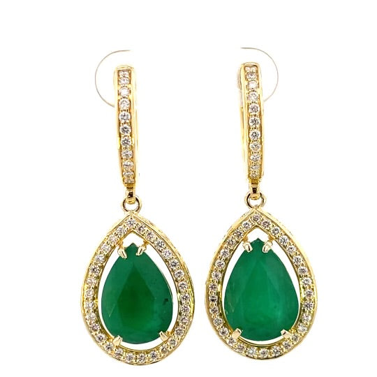 Diamond & Emerald Tear Drop Shape Earrings