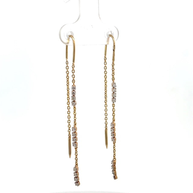 Thread Diamond  and Gold Long Earrings